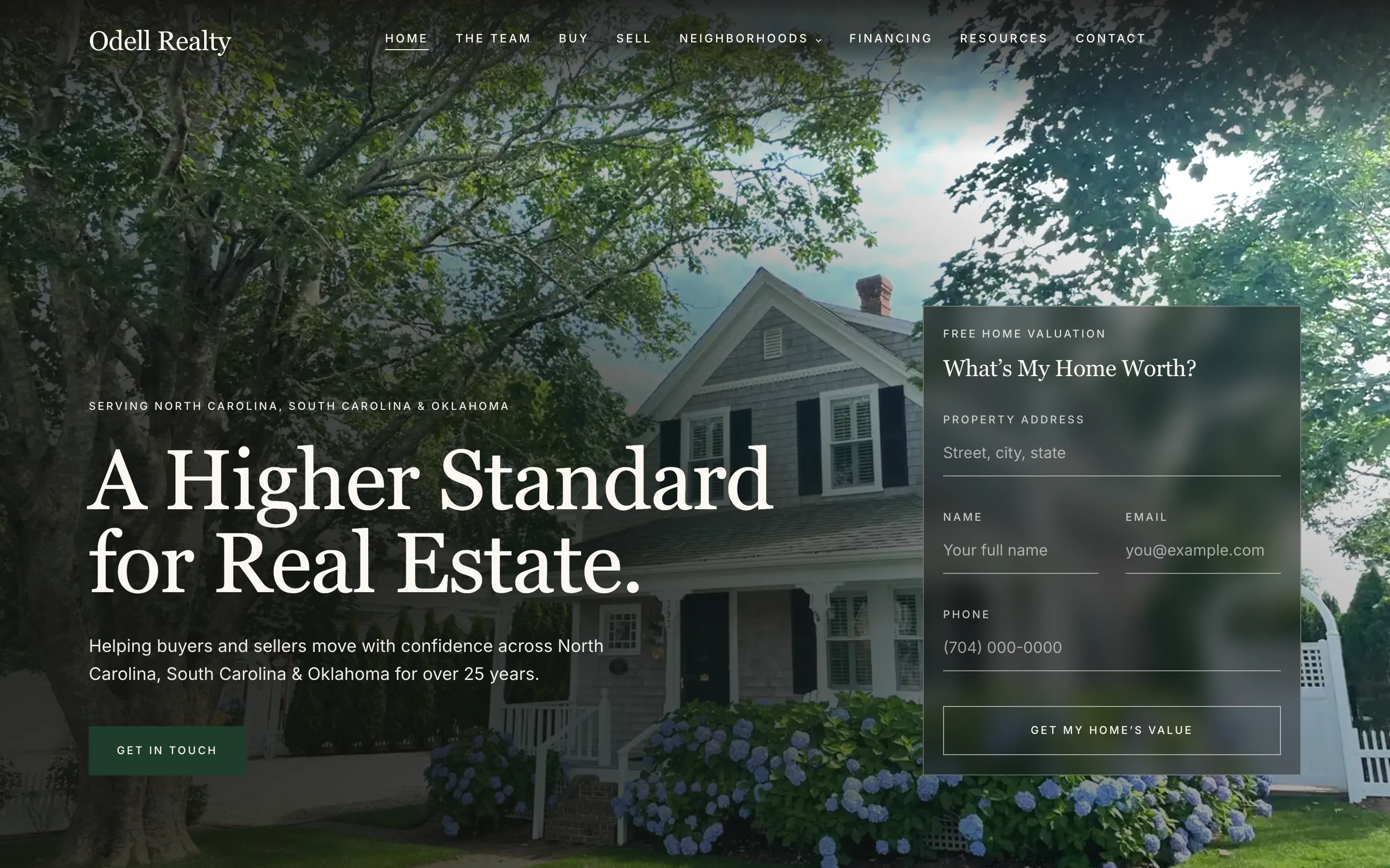 The Odell Realty website, a real estate site built by Nathan Jewell, shown on a desktop screen